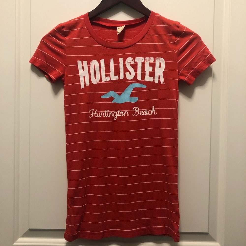 Hollister Red Orange Striped Short Sleeves Tee Shirt Small T-Shirt